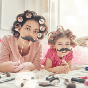 Mom and daughter in funny disguise