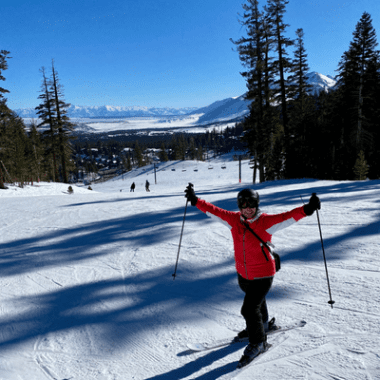 A woman skis in Mammoth Lakes.